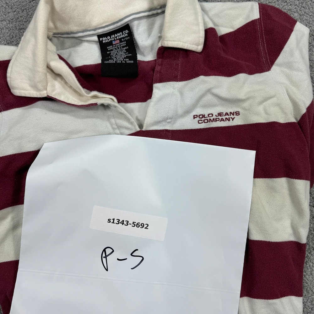 Polo Jeans RL Rugby Polo Shirt Women's Small Burgundy Striped Long Sleeve V-Neck - Picture 11 of 11